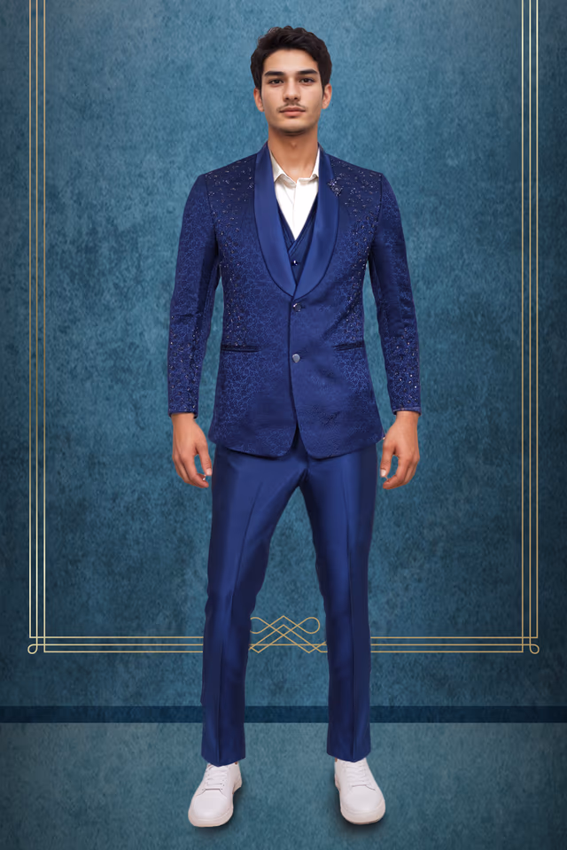 Midnight Navy Blue Tuxedo Suit — rent in Bangalore