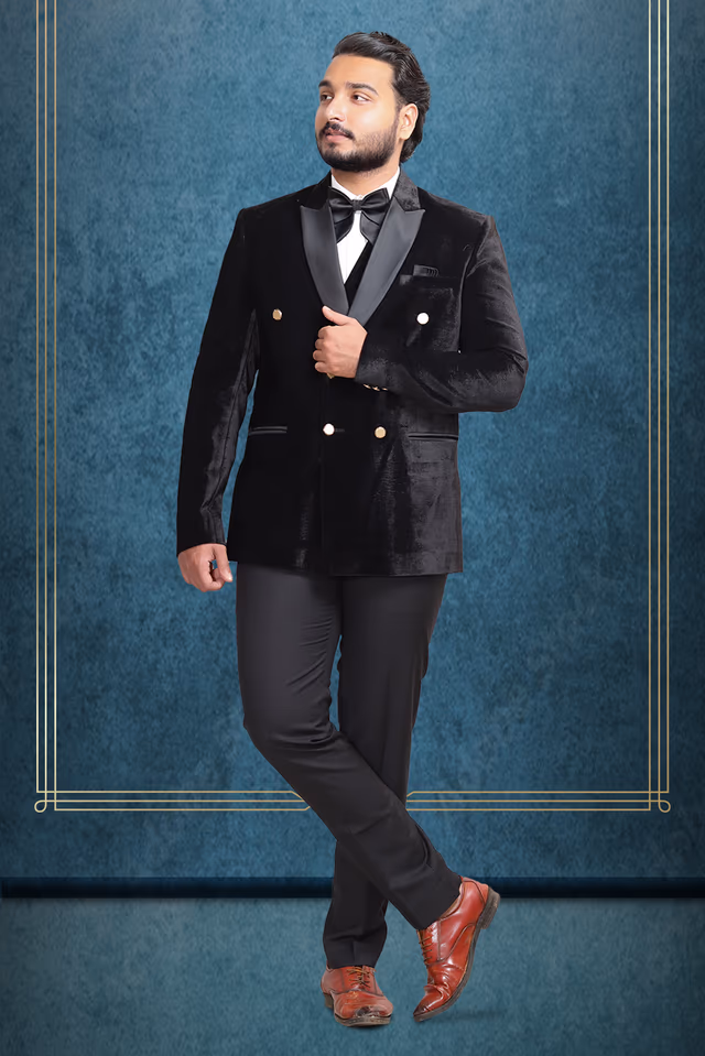 Midnight Noir Velvet Double-Breasted Tuxedo — rent in Kochi
