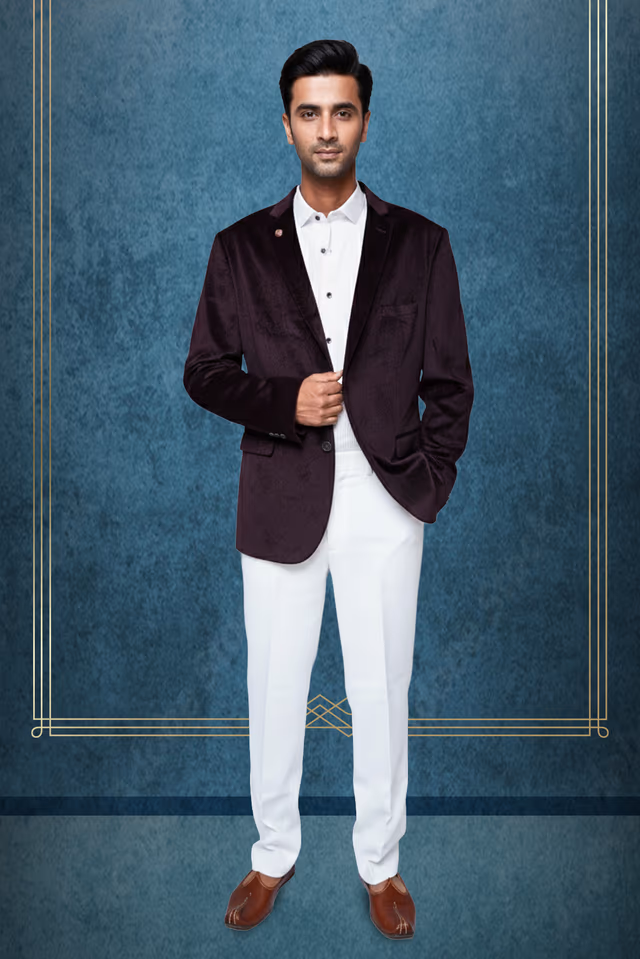 Classic Mud Brown Blazer with Refined Peak Lapel for Timeless Formal Elegance — rent in Bangalore