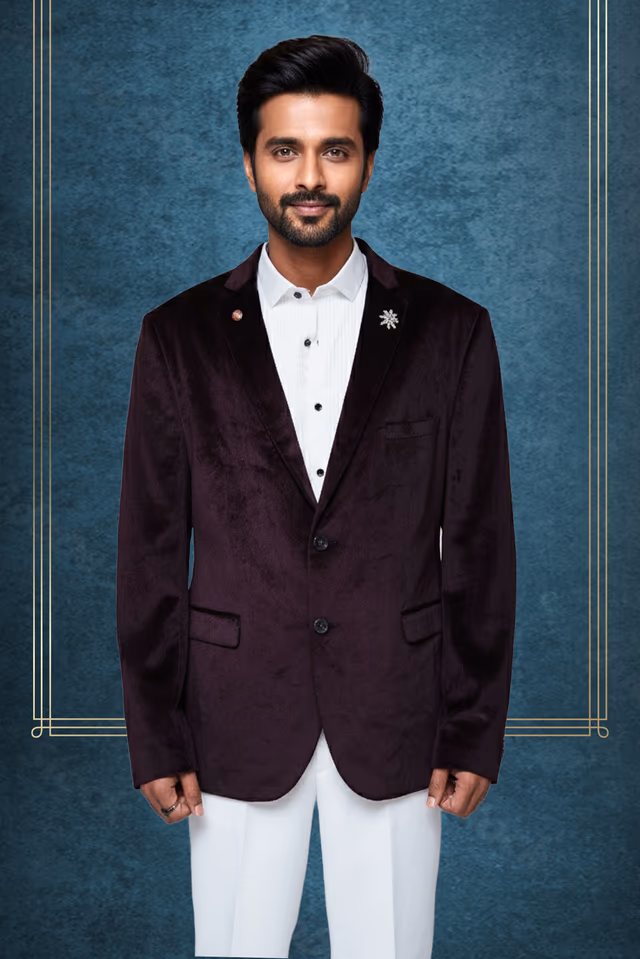 Classic Mud Brown Blazer with Refined Peak Lapel for Timeless Formal Elegance — back view, rent in Bangalore