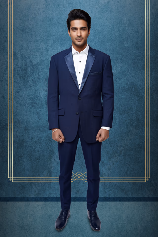 Modern Satin Peak Lapel Suit for Confident, Elegant, Professional Formal Meetings — rent in Bangalore