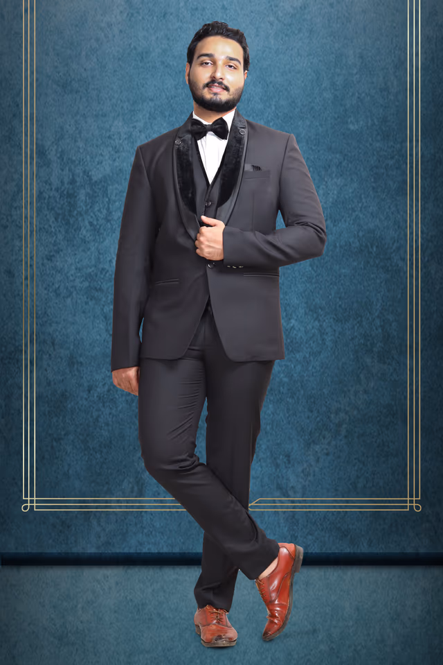 Classic Black Tuxedo Suit with Bow Tie — rent in Kochi