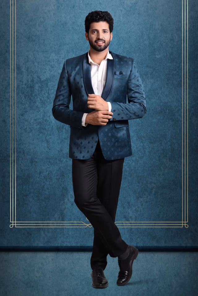 Teal Silky Jacquard Spectacular Blazer — rent in Bangalore