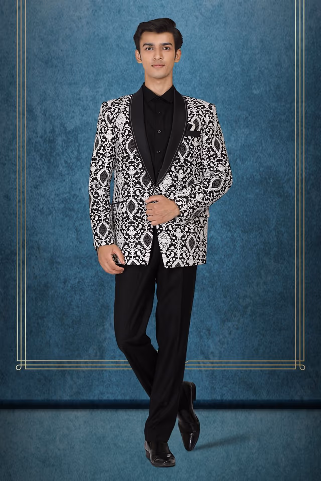 Black And White Embroidered Regal Blazer — rent in Bangalore