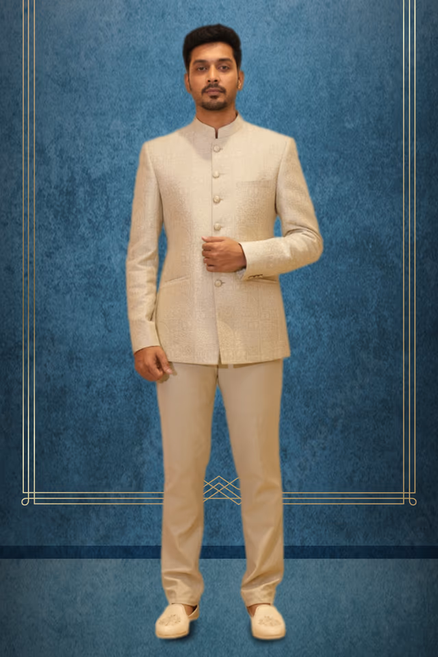 Jacquard Bandhgala Jodhpuri Jacket — rent in Kochi