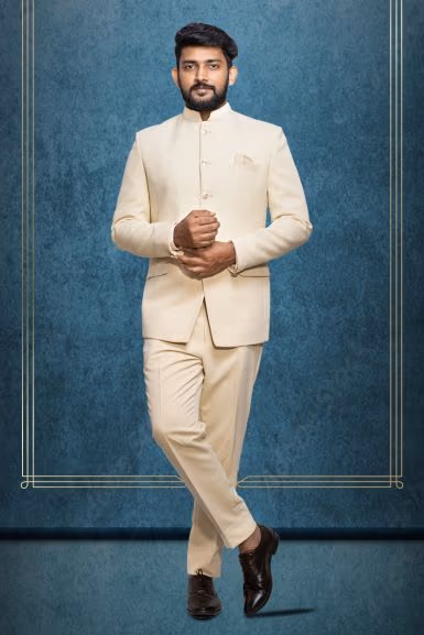 Classic Plain Ivory white Colour Jodhpuri — rent in Calicut
