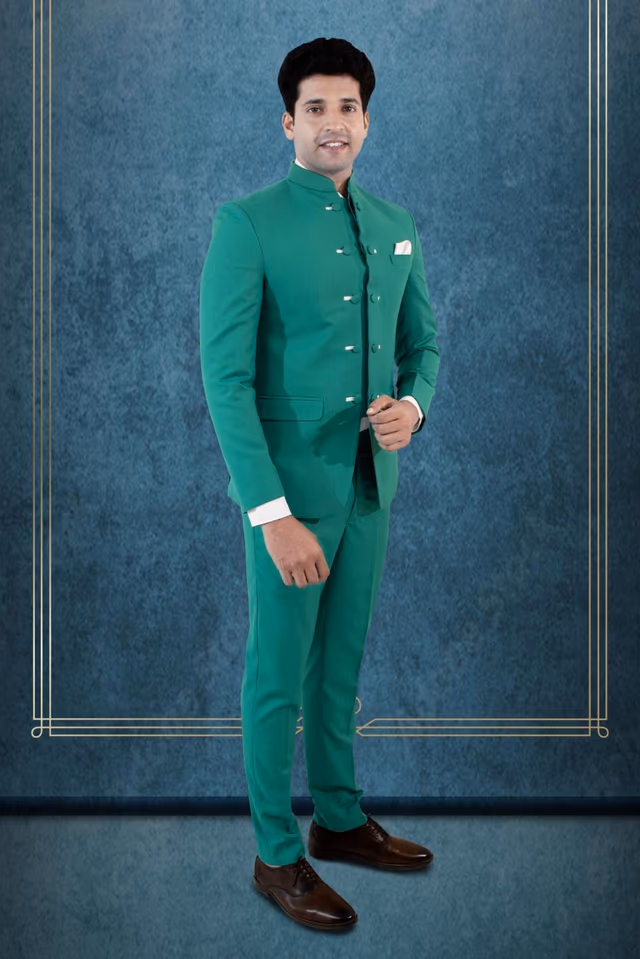 Sea Green Jodhpuri — back view, rent in Calicut