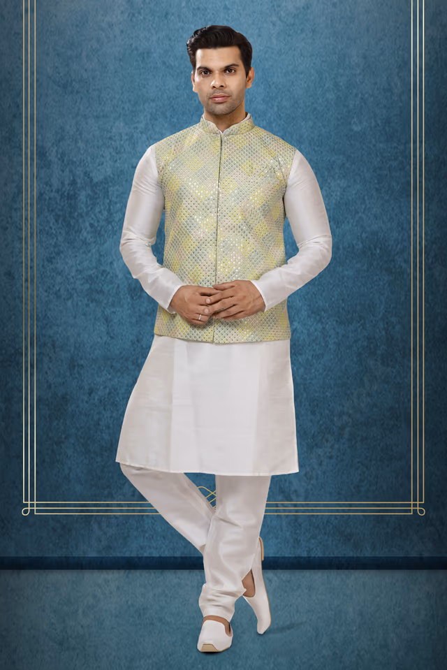 Elegant Kurta Modi Jacket Set — rent in Coimbatore
