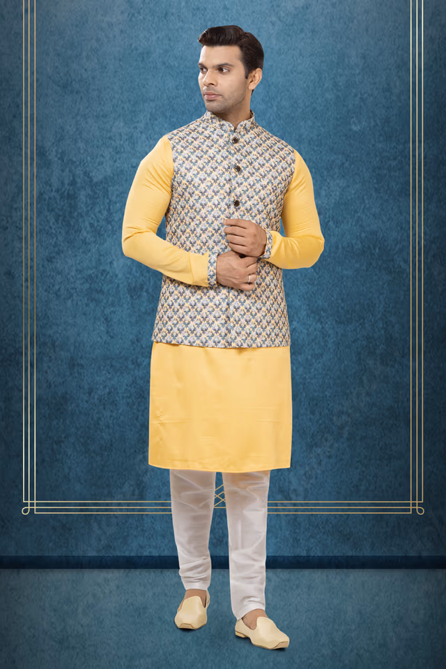 Radiant Kurta Modi Jacket Set — back view, rent in Coimbatore