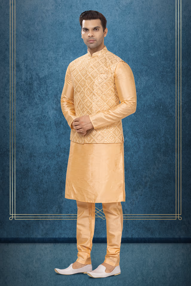 Radiant Kurta Modi Jacket Set — back view, rent in Coimbatore