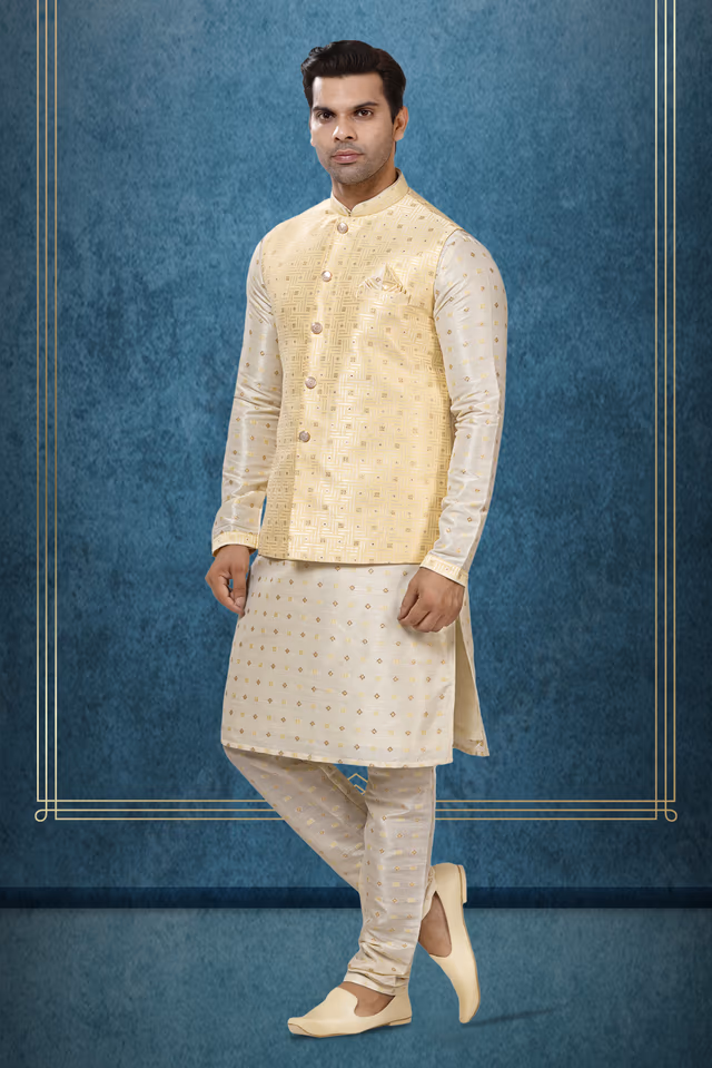 Spectacular Kurta Modi Jacket Set — back view, rent in Coimbatore