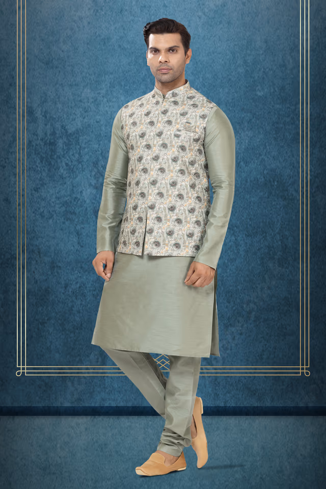 Tranquil Kurta Modi Jacket Set — back view, rent in Coimbatore