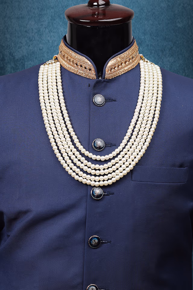 White Pearl Classic Mala With Five Layer Detailing — rent in Coimbatore