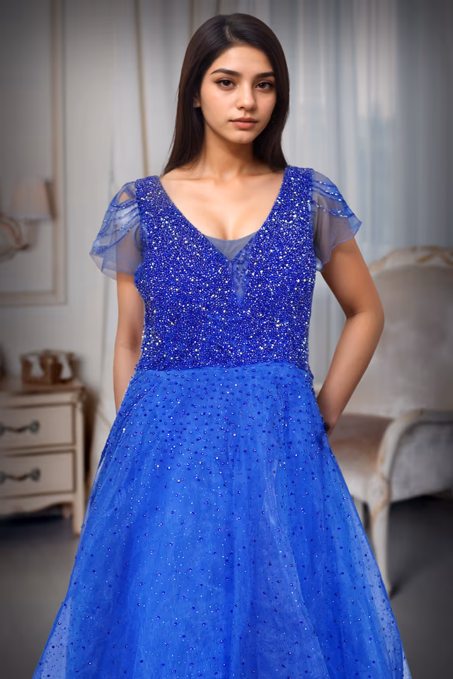Dazzling And Elegant Royal Blue Gown That Radiates a Fairytale-Like Charm — rent in Bangalore
