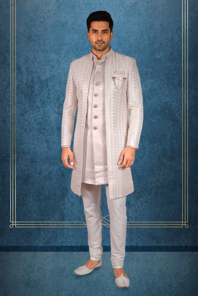Blush Royale Sherwani — back view, rent in Bangalore