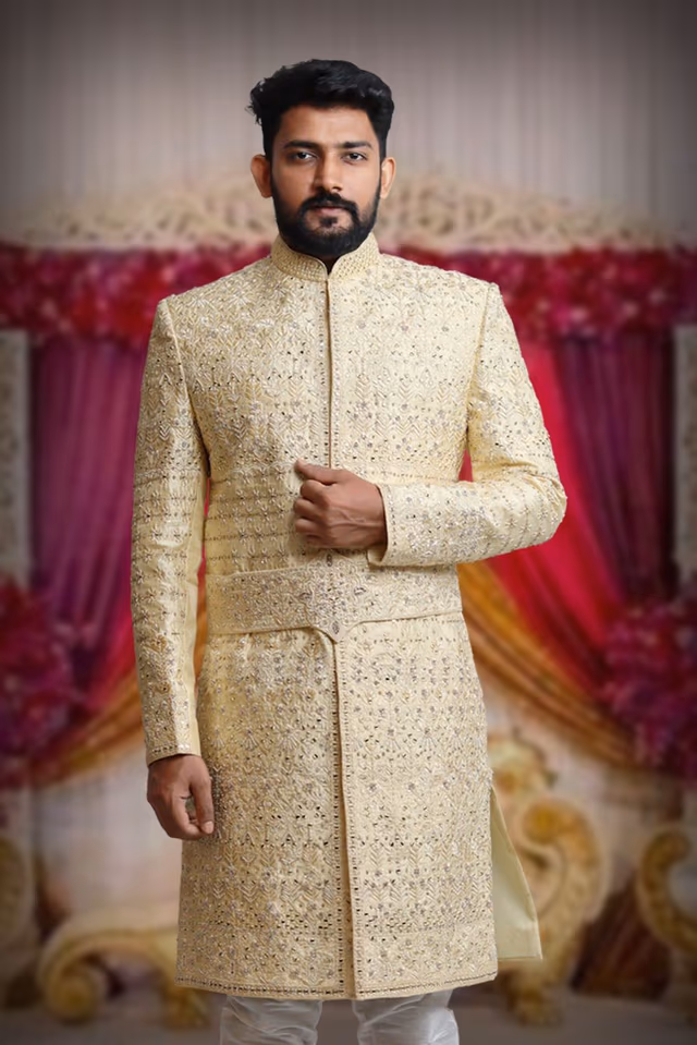 Charming Designer Sherwani — back view, rent in Bangalore