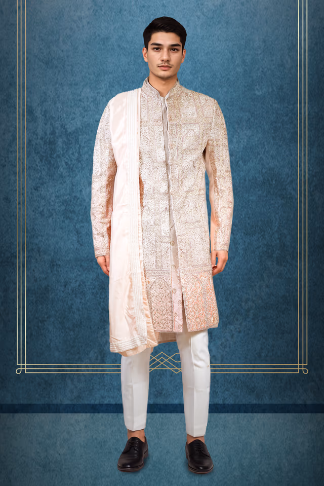 Ivory & Peach Ombre Colored Sherwani — rent in Bangalore