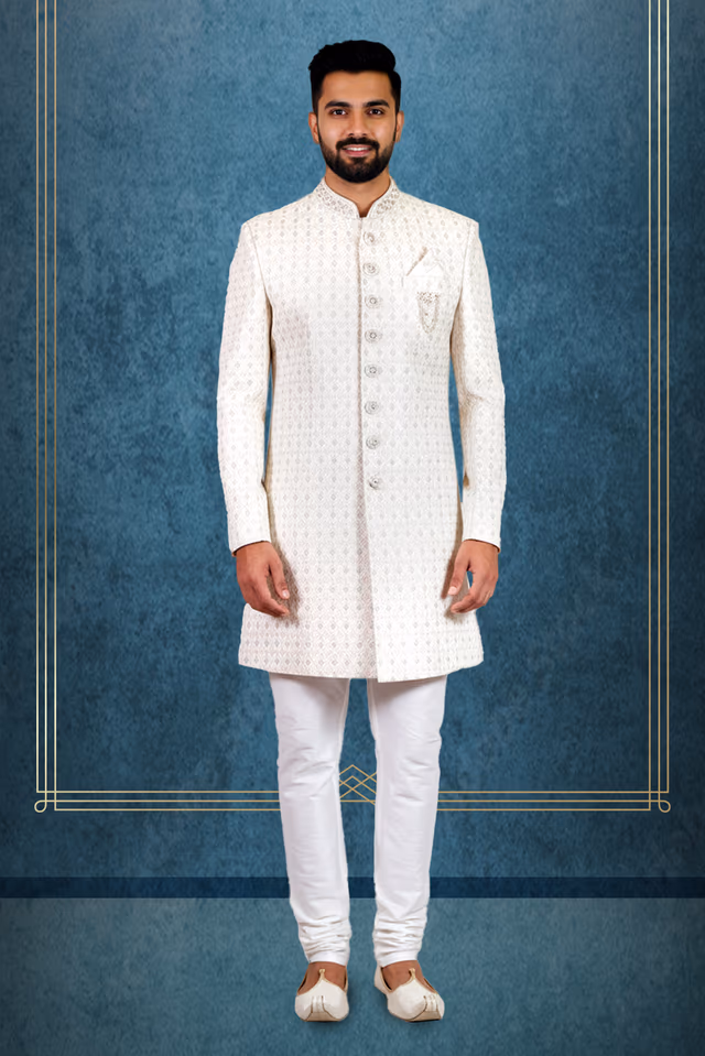 Long Line Ivory Royal Sherwani — rent in Bangalore