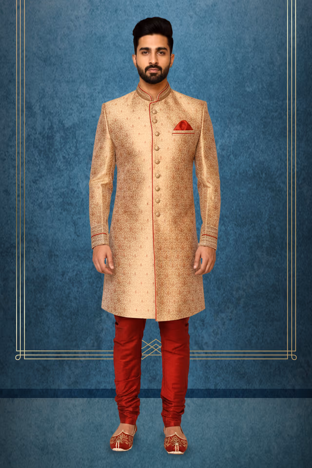 Marie gold sherwani with a minimal work — rent in Bangalore