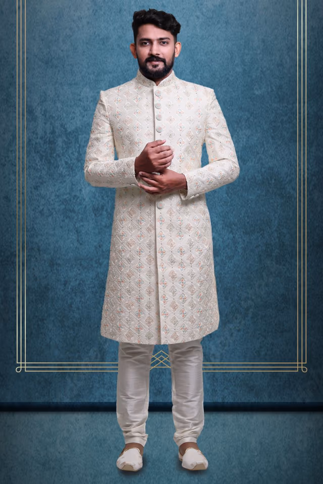 Off-White Lavish Designer Sherwani — rent in Bangalore