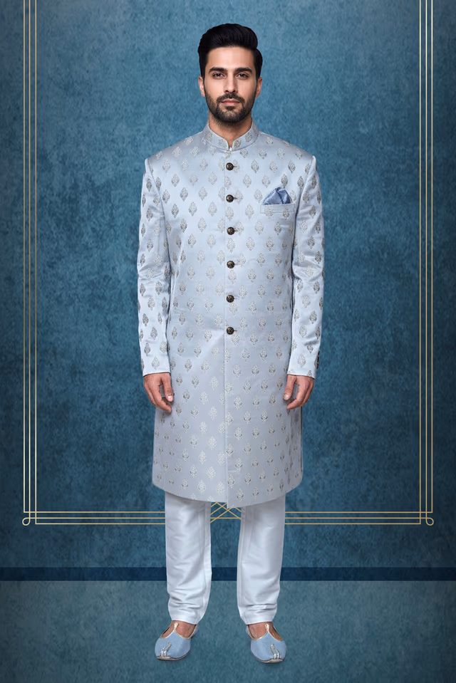 Poly Sherwani in Ash grey — rent in Bangalore