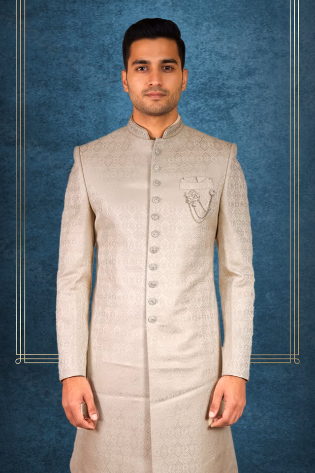 Rajwada Cream Sherwani — back view, rent in Bangalore