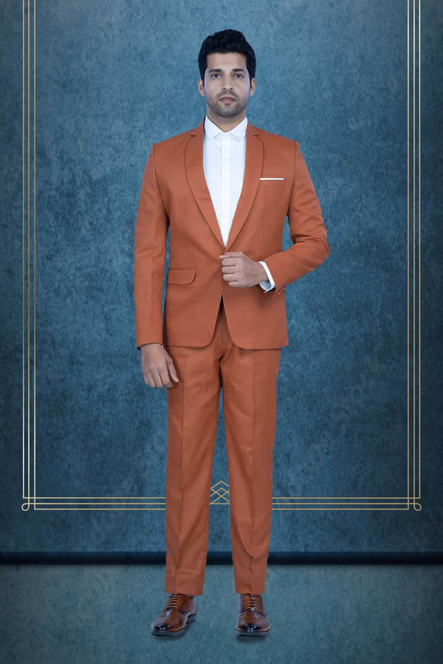 2 Pc Jaquard In Brick Shade Mat Finish 2 Pc Suit — rent in Calicut