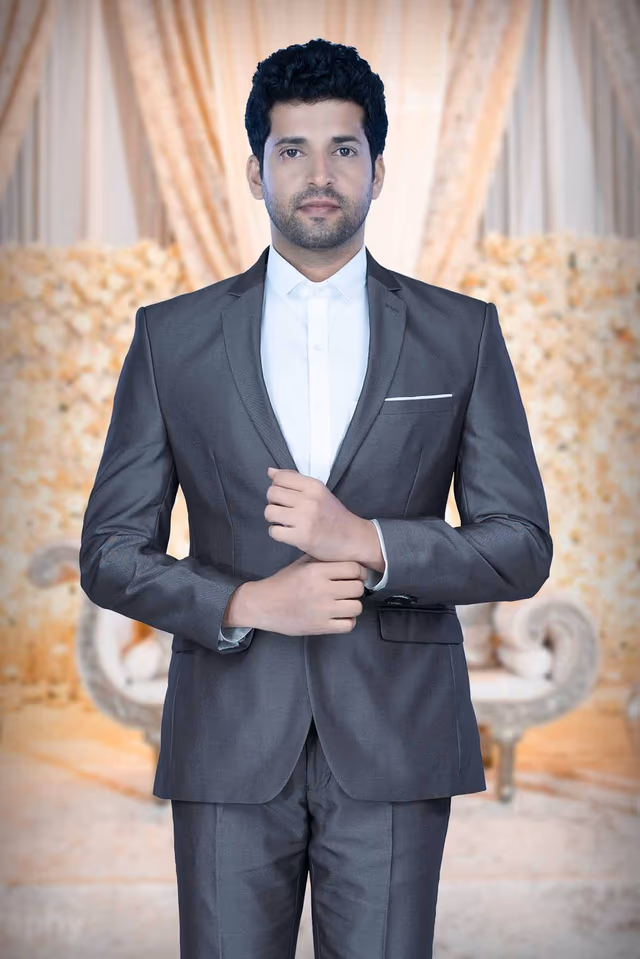 2 Pc Terry Rayon In Grey Suit — back view, rent in Calicut