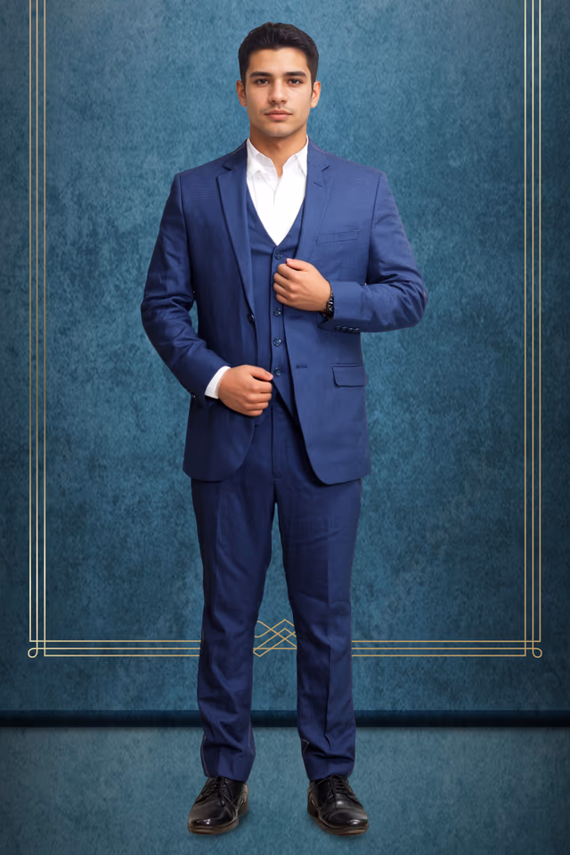 3 Pc Navy Blue Terry Rayon Suit in 3 Pc Suit — rent in Calicut