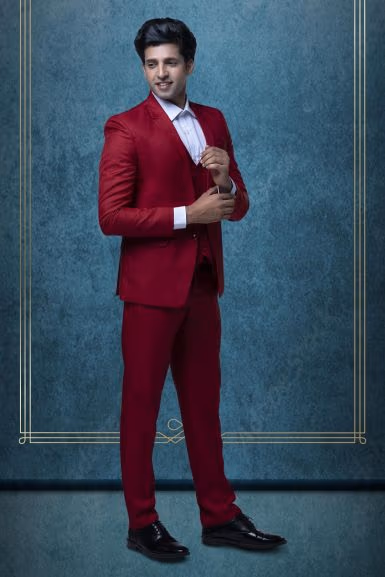 3 Pcs Suiting In Red 3Pc Suit — rent in Calicut