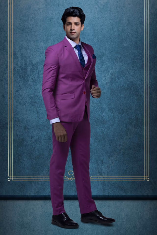 3 Pcs Suiting In Rose Pink 3Pc Suit — back view, rent in Calicut