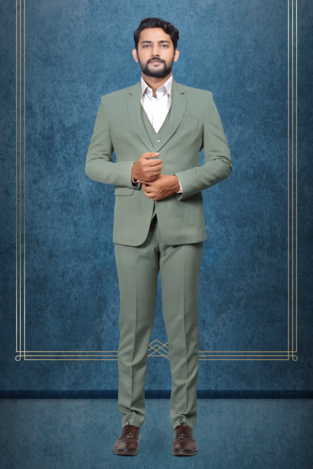 3 Piece Imported Fabric Dark Moss Green Suit — rent in Kochi