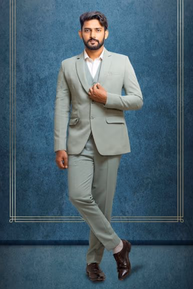 3 Piece Imported Fabric Moss Green Suit — rent in Bangalore