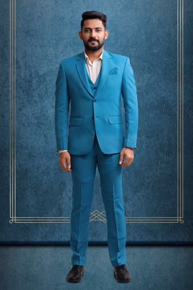 3 Piece Imported Fabric Blue Suit — rent in Bangalore