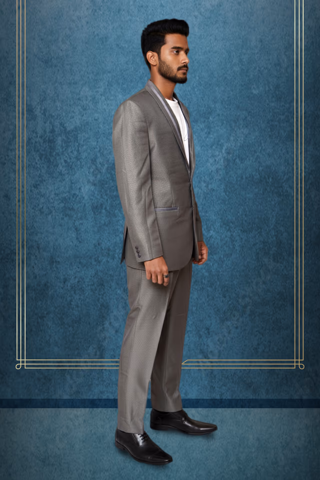 Charcoal Grey Suit with a peak lapel — back view, rent in Bangalore