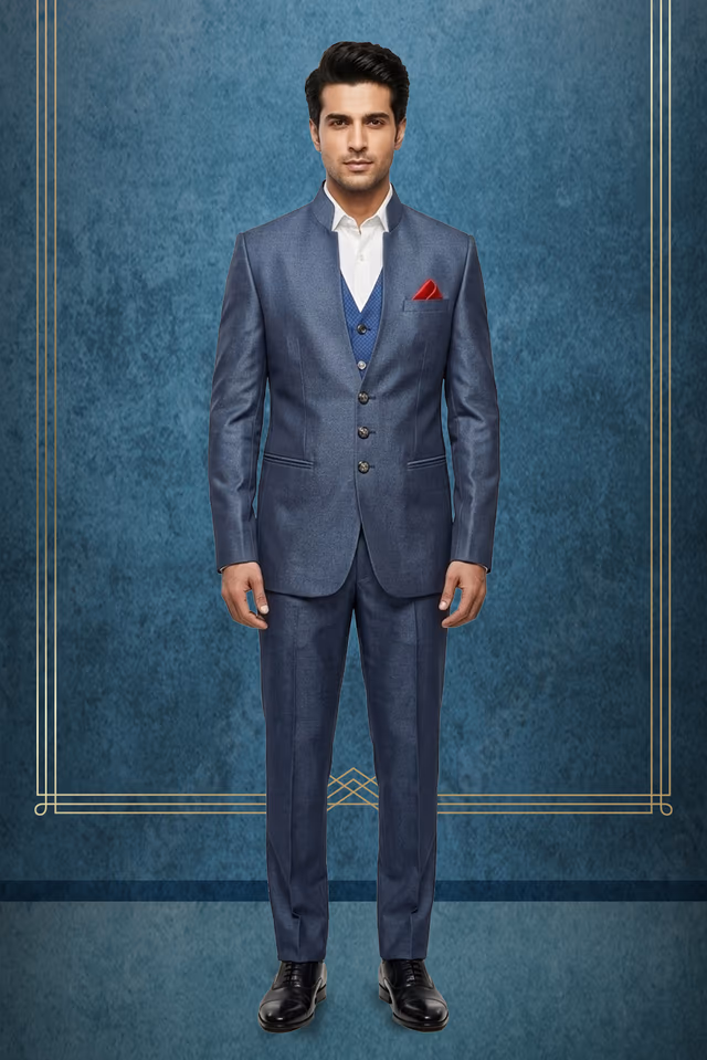 Navy Blue Colour  Polyester 3pc Suit Set — rent in Coimbatore