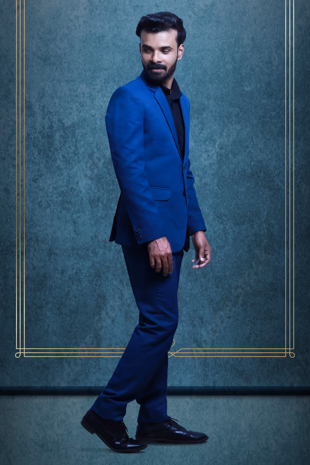 Peacock Blue Suit 2 pcs — back view, rent in Calicut