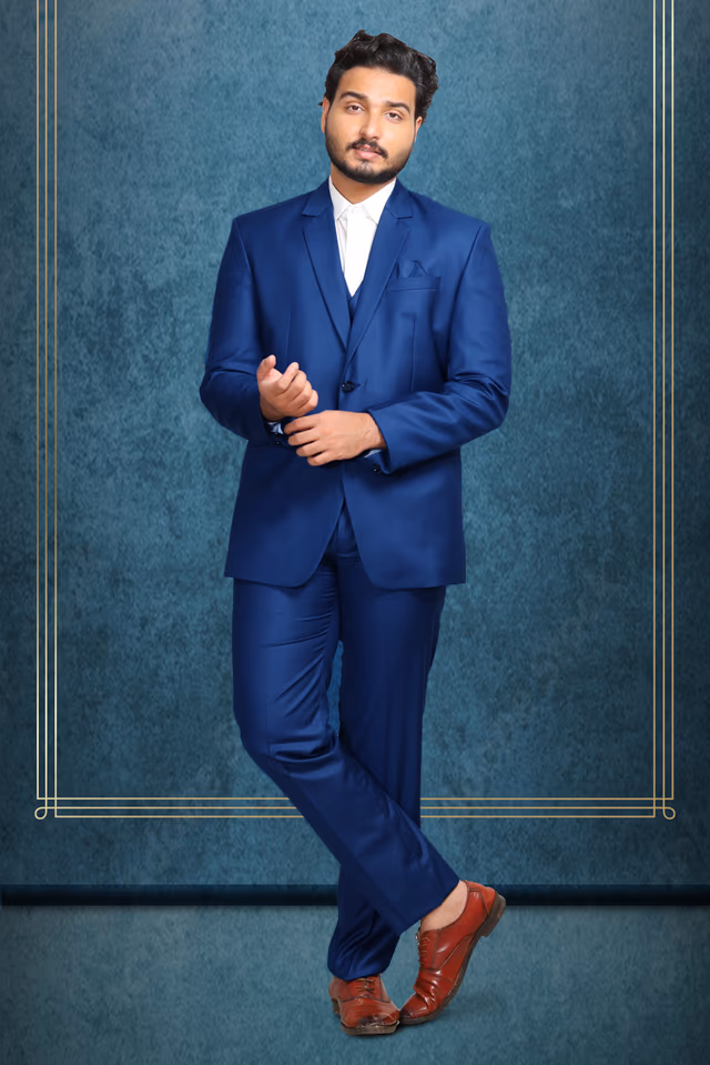 Royal Blue Three-Piece Slim Fit Suit — rent in Kochi