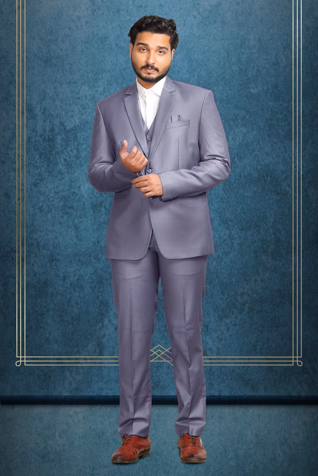 Elegant Slate Grey Three-Piece Suit — rent in Kochi