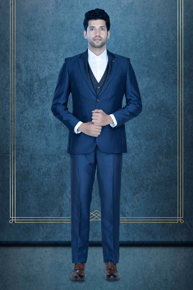 3 Pcs Polyester Viscose In Navy Blue 3Pc Suit — rent in Calicut