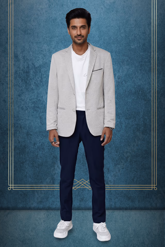 Cloud grey blazer with linen fabric — rent in Bangalore