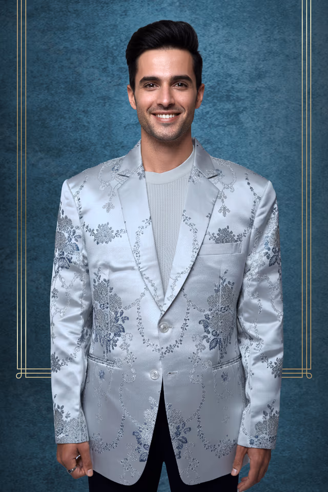 Cocktail sliver blazer — back view, rent in Bangalore