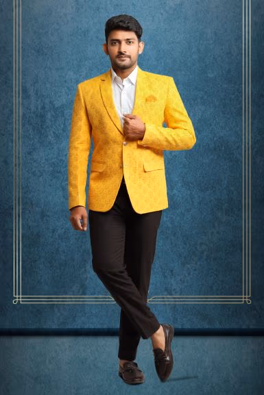 Yellow Embroidered Fabric Blazer — rent in Kochi