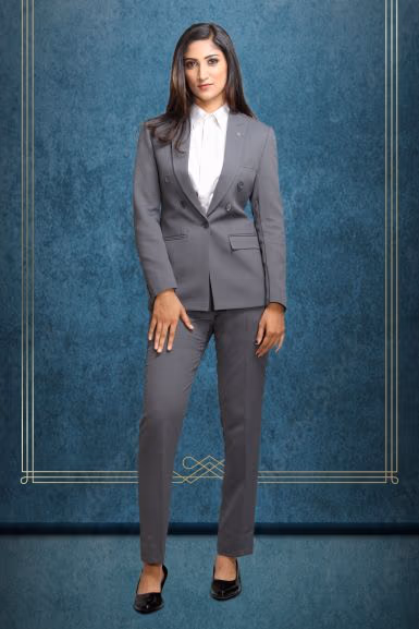 Double Breasted Notch Lapel Grey Colour Suite With Formal Trousers — rent in Bangalore
