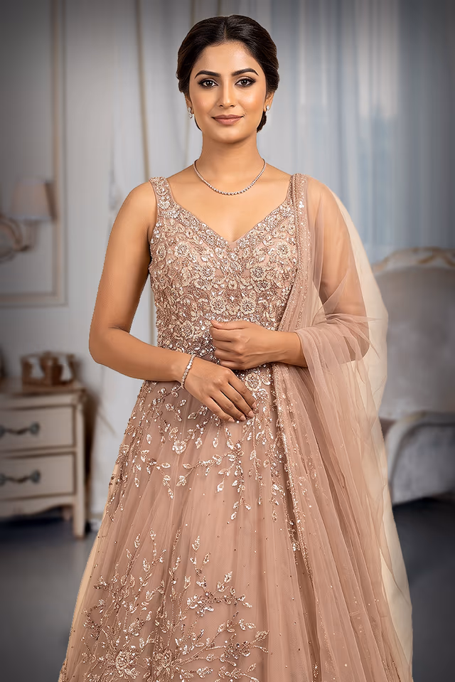 Blush Silver Embellished  Gown — rent in Coimbatore