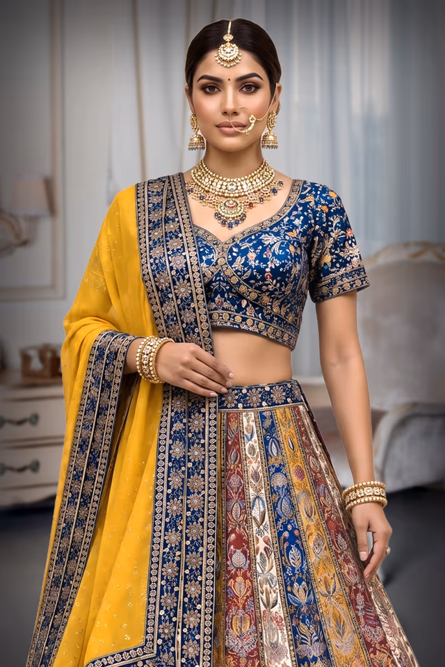 Bridal Red Kali Lehenga with Multicolour Blouse and Intricate Royal Embroidery — rent in Bangalore