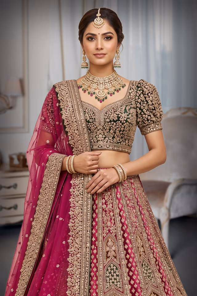 Bridal Red Kali Lehenga with Multicolour Blouse and Intricate Royal Embroidery — rent in Bangalore