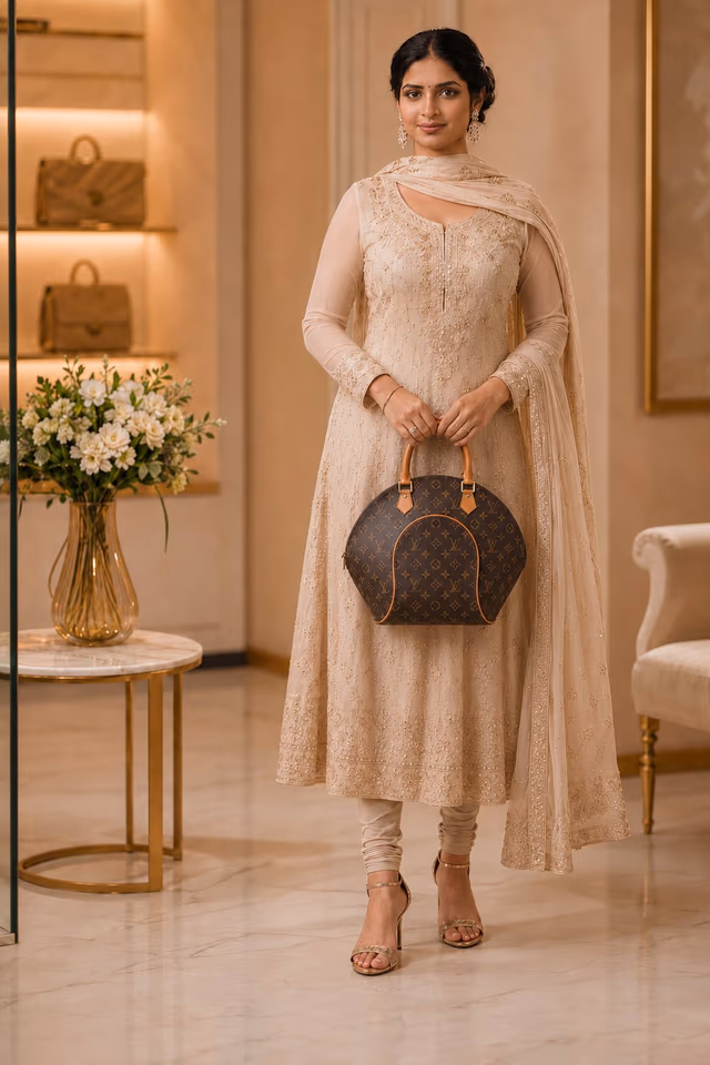 Louis Vuitton Monogram Ellipse PM Hand Bag Brown M51127 — back view, rent in Edappally