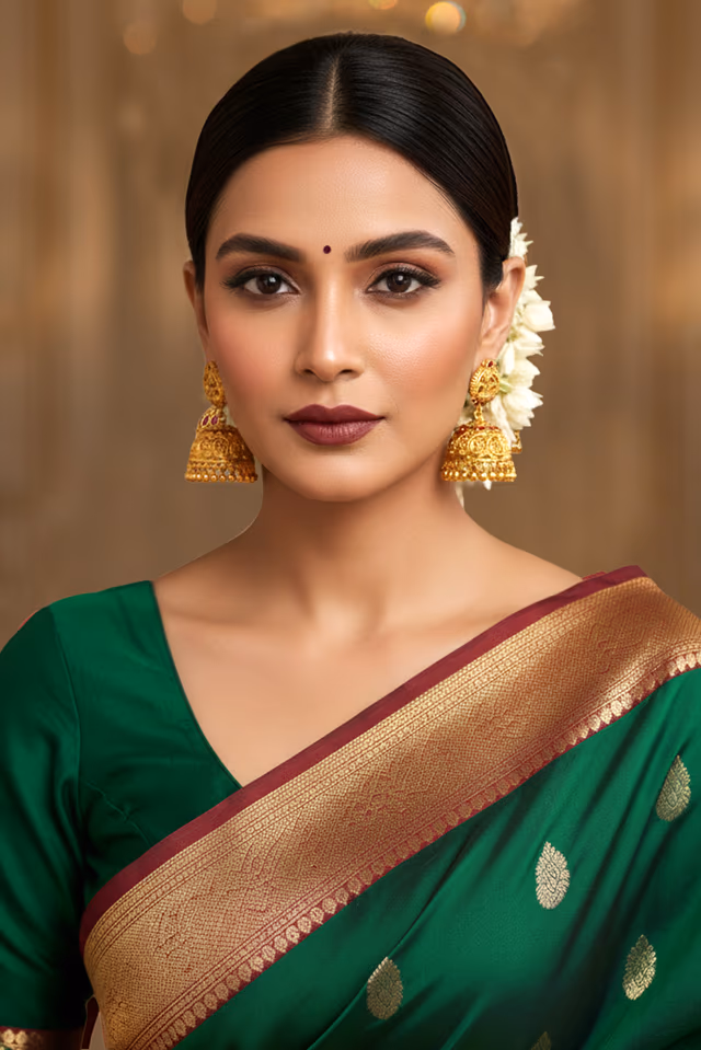 Beautifully Carved Temple Jewelry Jhumkas Featuring Sacred Symbols Of Prosperity And Eternal Love — rent in Calicut