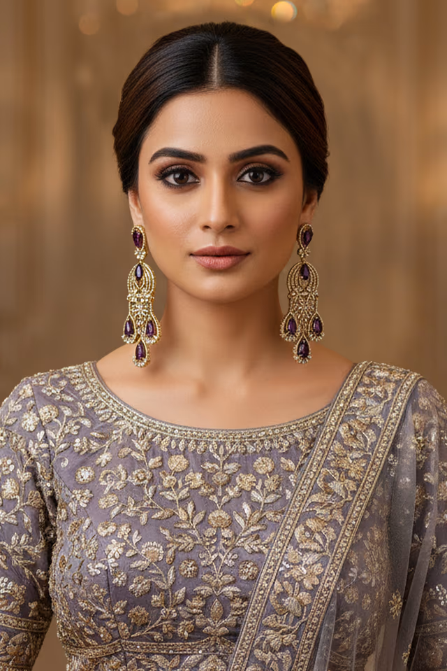Charming Fusion Earrings Combining The Warmth Of Stones With The Brilliance Of American Diamonds — rent in Calicut